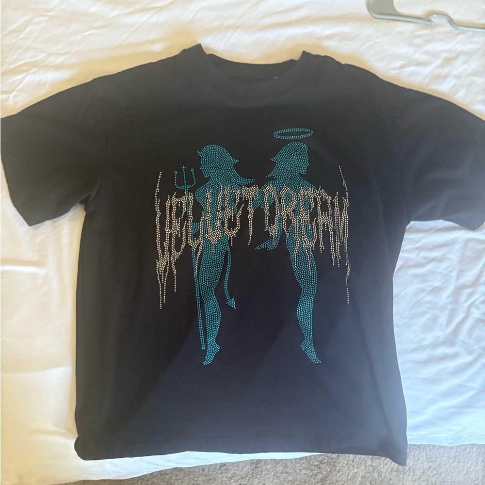 Black Graphic Tee with Blue Design
